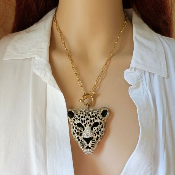 Cheetah Gold Stainless Steel  Paper Clip Toggle Necklace - Picture 1 of 5